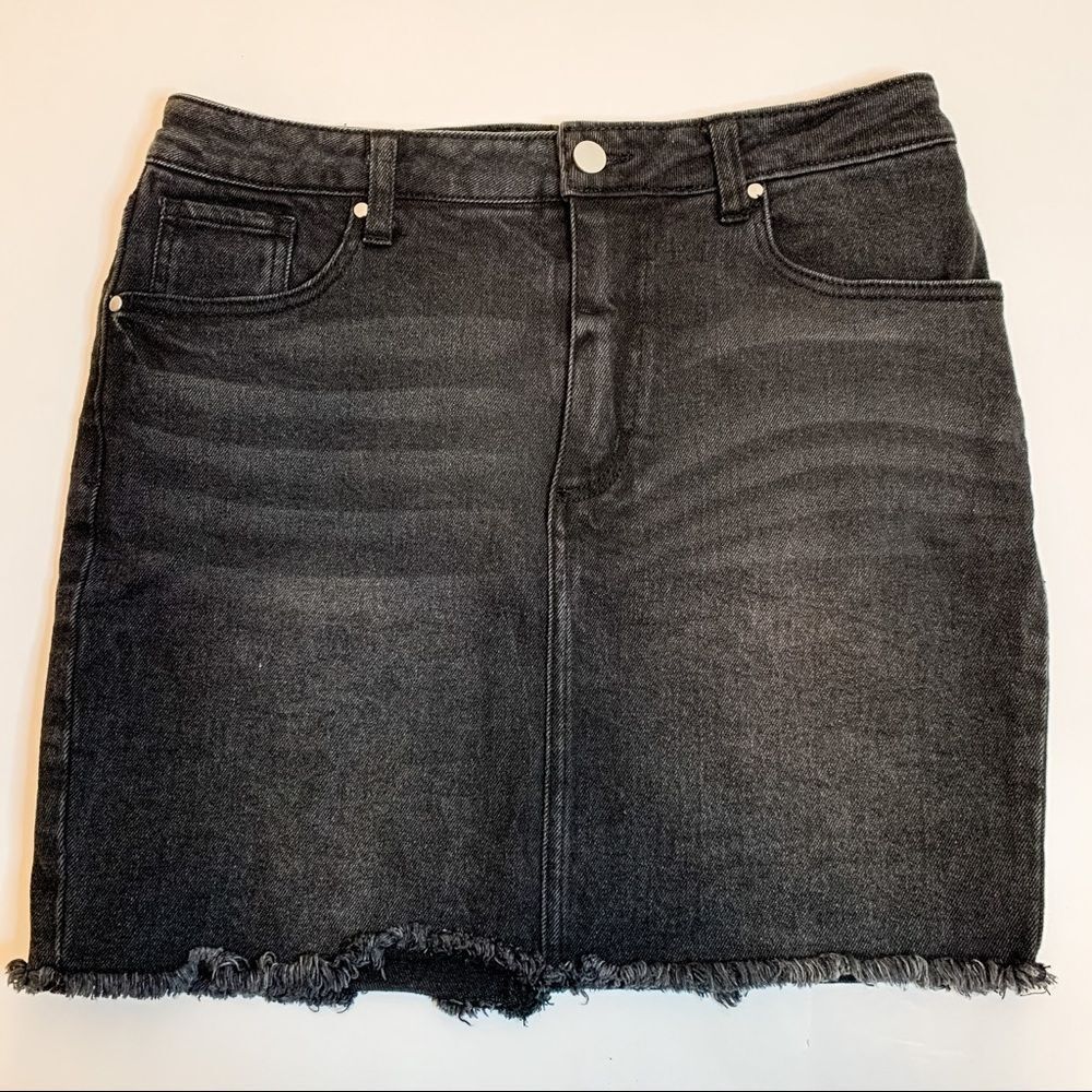 Material Girl Black Denim Frayed Mini Skirt 9